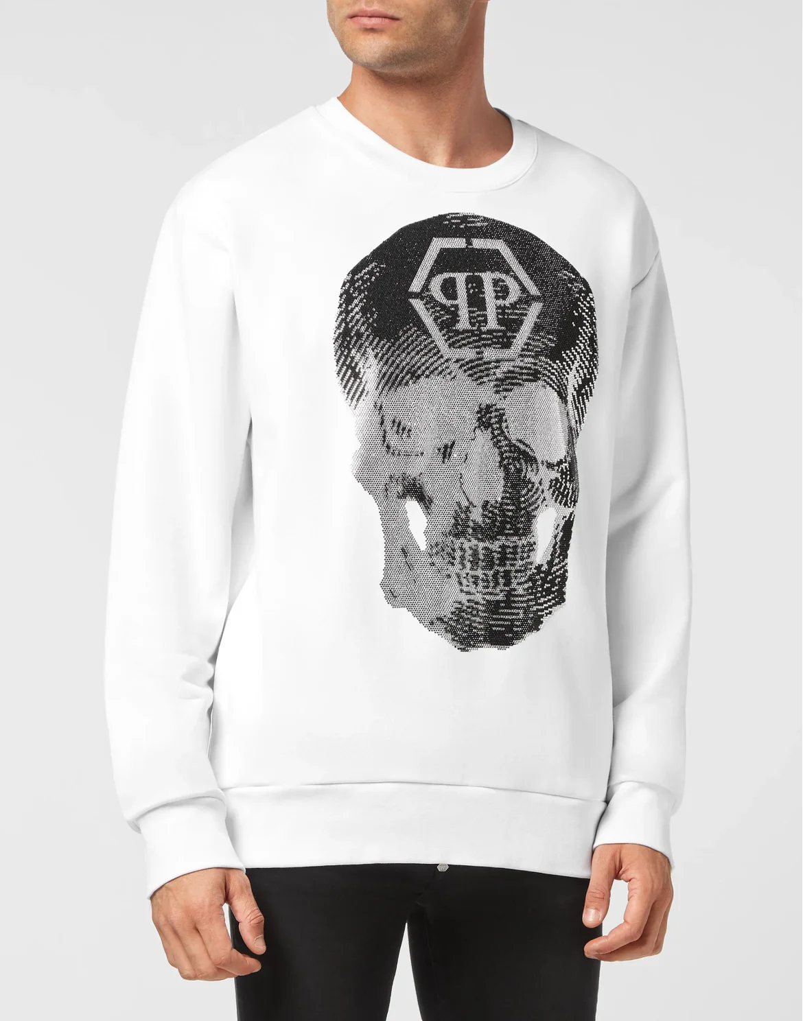 Sweatshirt Roundneck Skull with Crystals, цвет: Белый