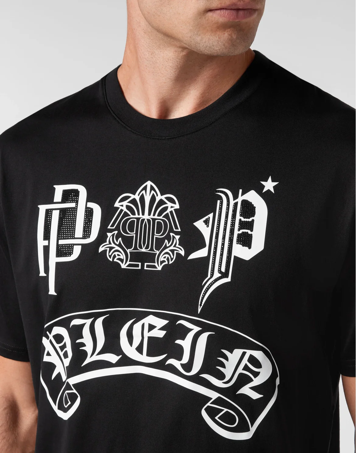 T-shirt Round Neck SS Gothic Plein with Crystals, цвет: Черный