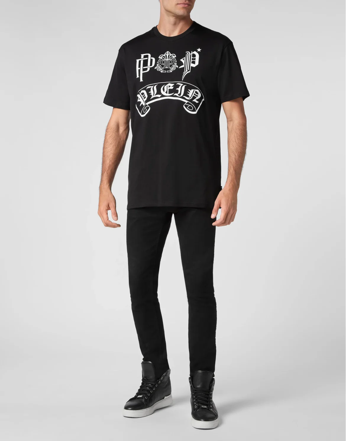 T-shirt Round Neck SS Gothic Plein with Crystals, цвет: Черный