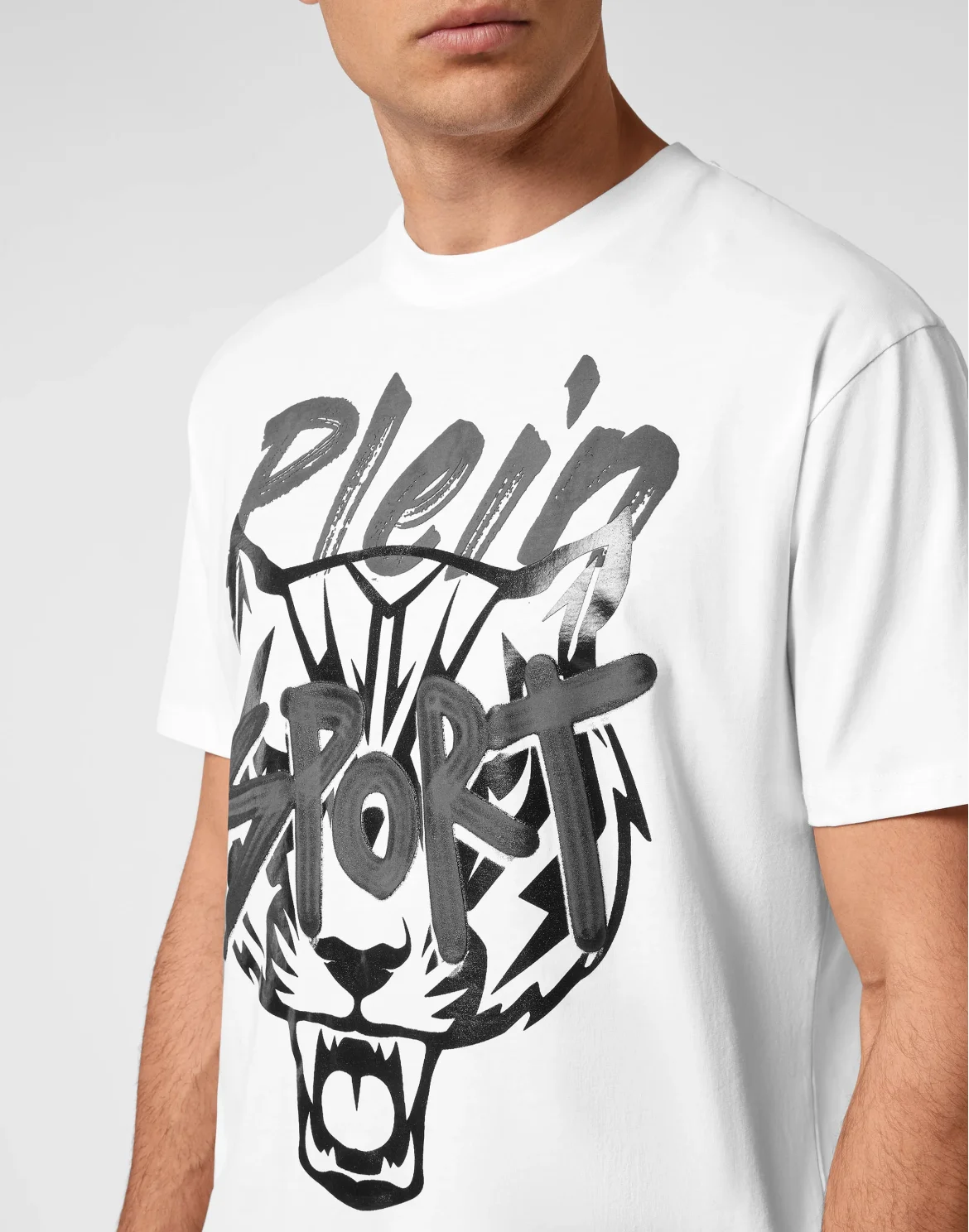T-shirt Round Neck Stencil Tiger Street Fighter, цвет: Белый