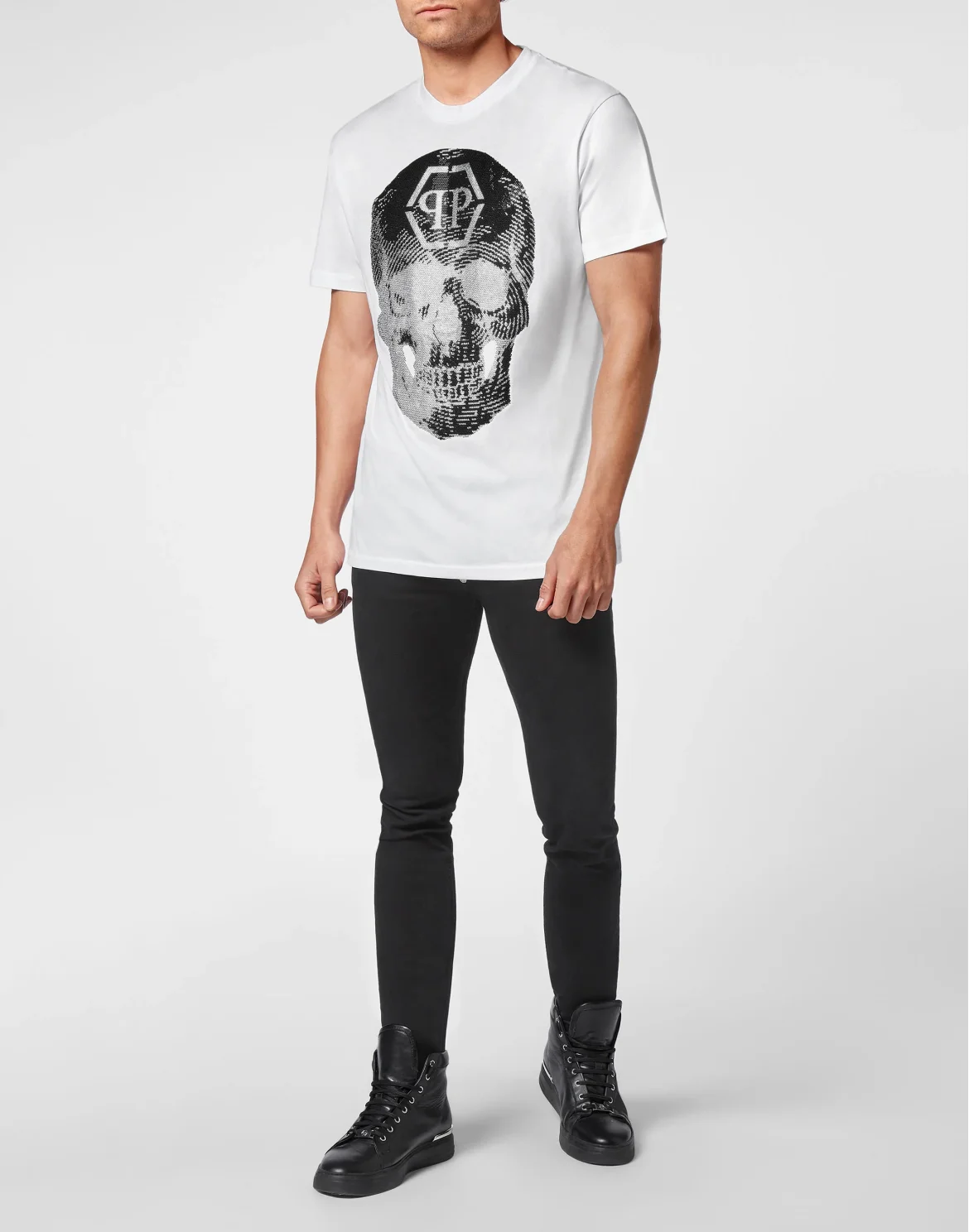 T-shirt Round Neck SS Skull with Crystals, цвет: Белый