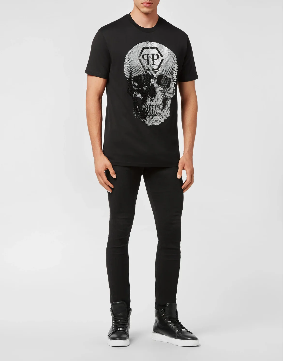 T-shirt Round Neck SS Skull with Crystals, цвет: Черный