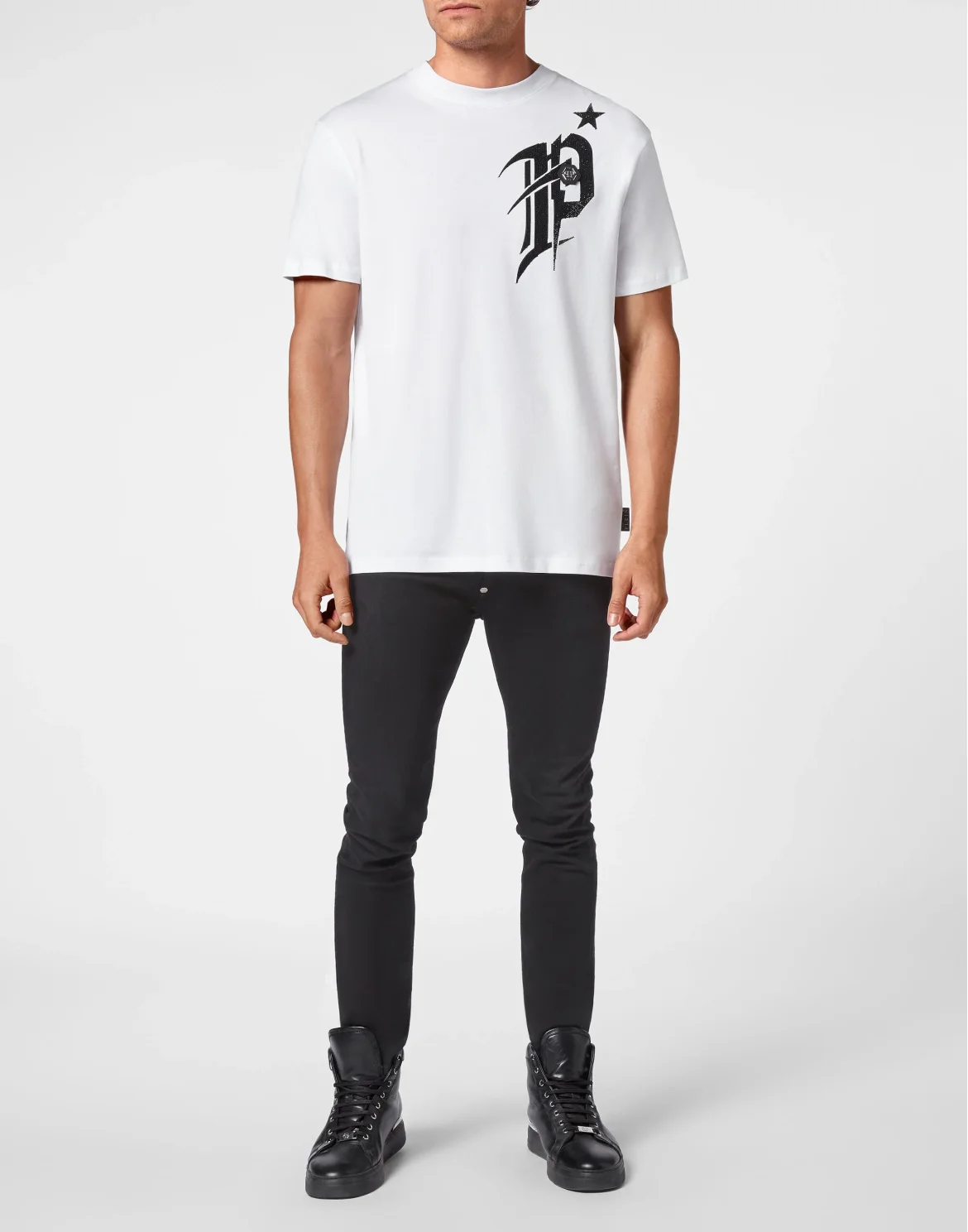 T-shirt Round Neck SS Gothic Plein with Crystals, цвет: Белый