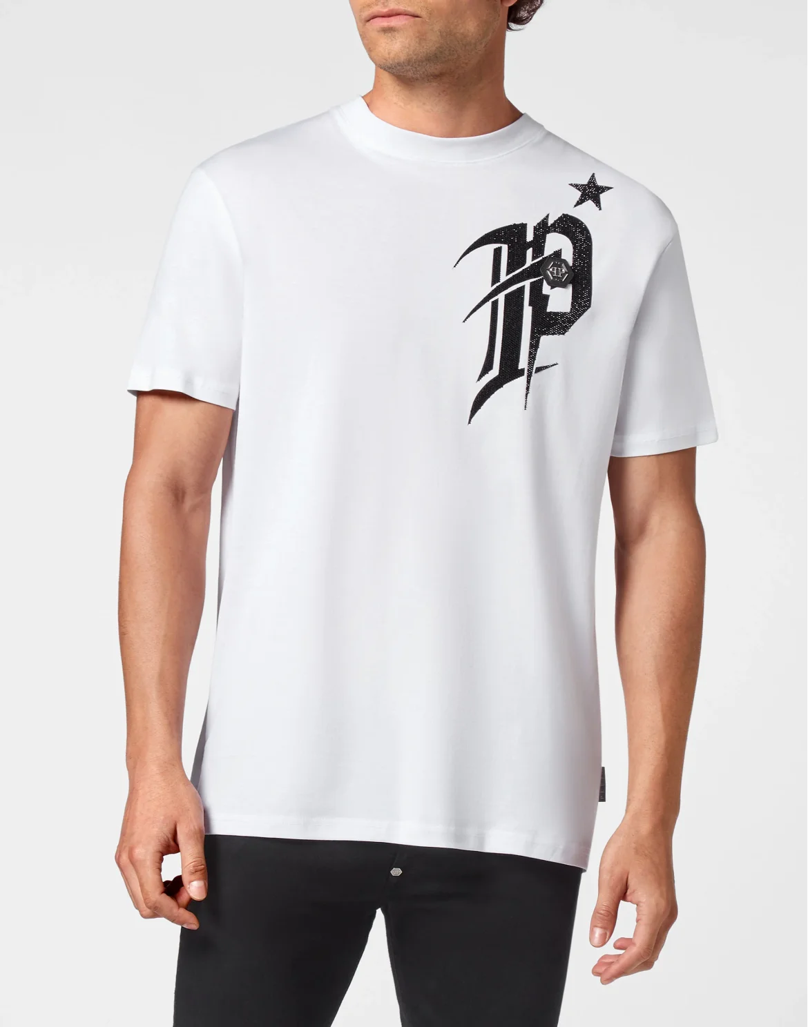 T-shirt Round Neck SS Gothic Plein with Crystals, цвет: Белый