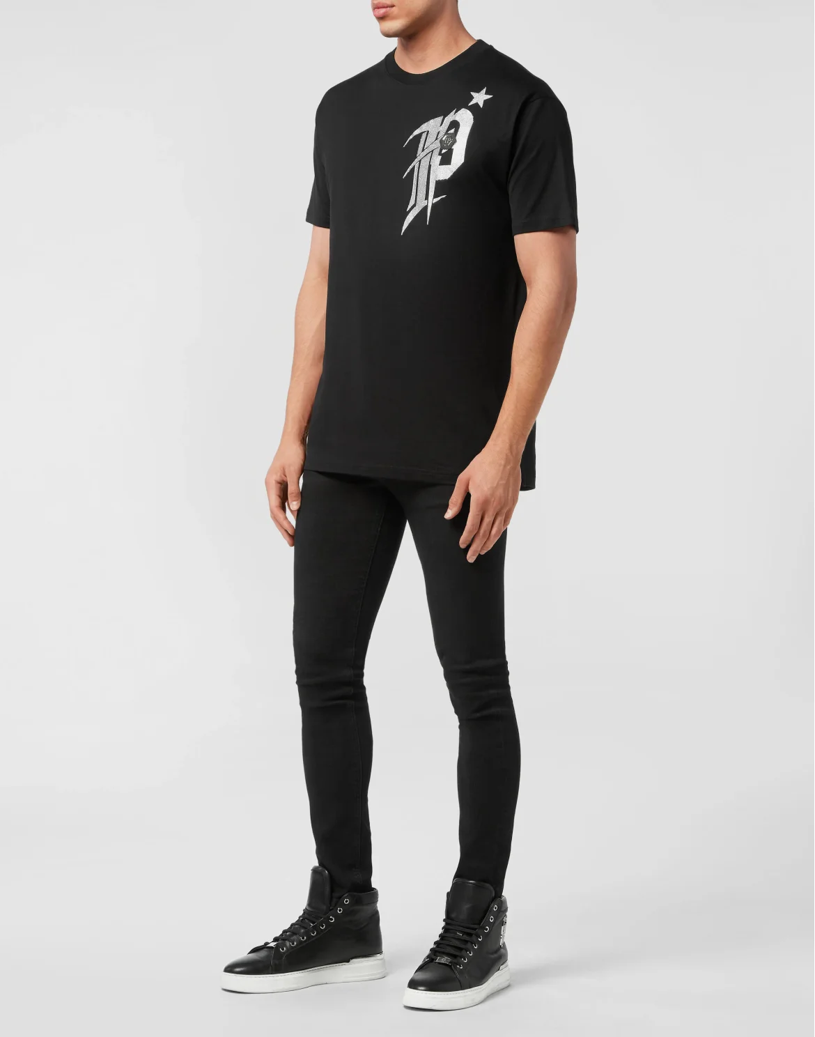 T-shirt Round Neck SS Gothic Plein with Crystals, цвет: Черный