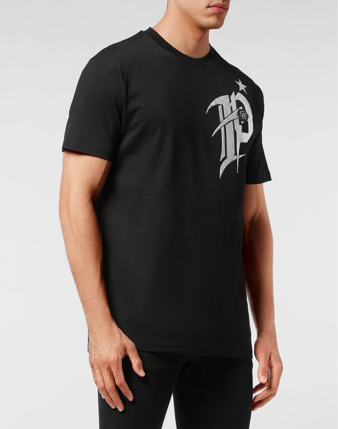 T-shirt Round Neck SS Gothic Plein with Crystals, цвет: Черный