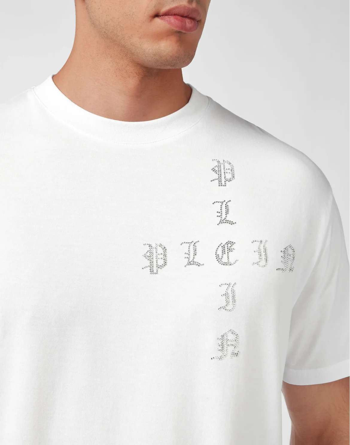 T-shirt Round Neck SS Gothic Plein with Crystals, цвет: Белый