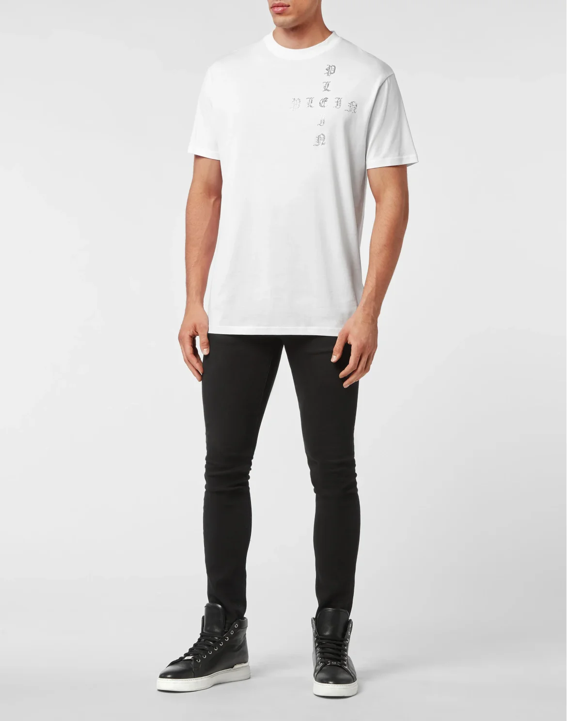 T-shirt Round Neck SS Gothic Plein with Crystals, цвет: Белый