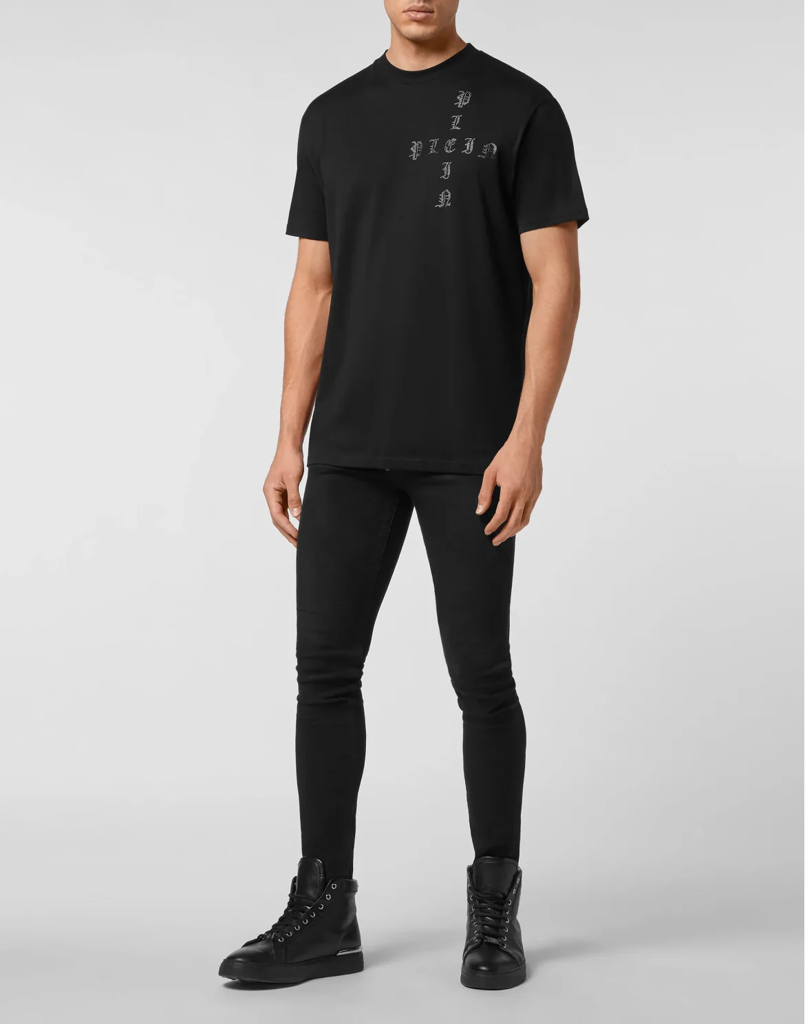T-shirt Round Neck SS Gothic Plein with Crystals, цвет: Черный