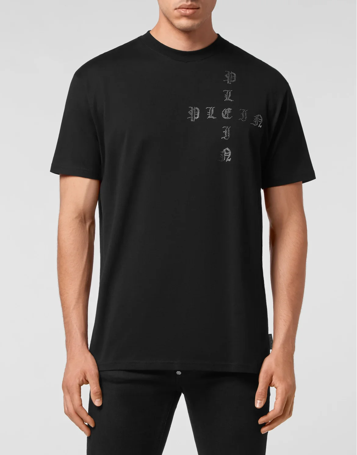 T-shirt Round Neck SS Gothic Plein with Crystals, цвет: Черный