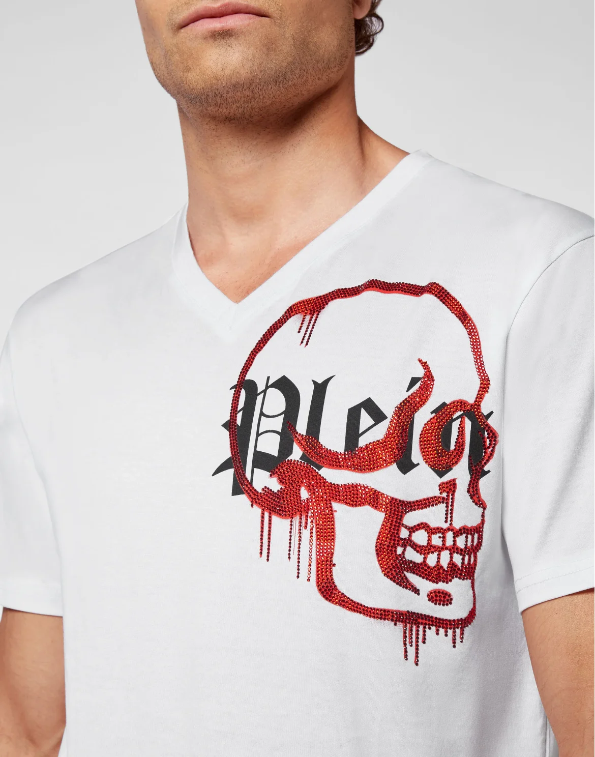T-shirt V-Neck SS Graffiti with Crystals, цвет: Белый