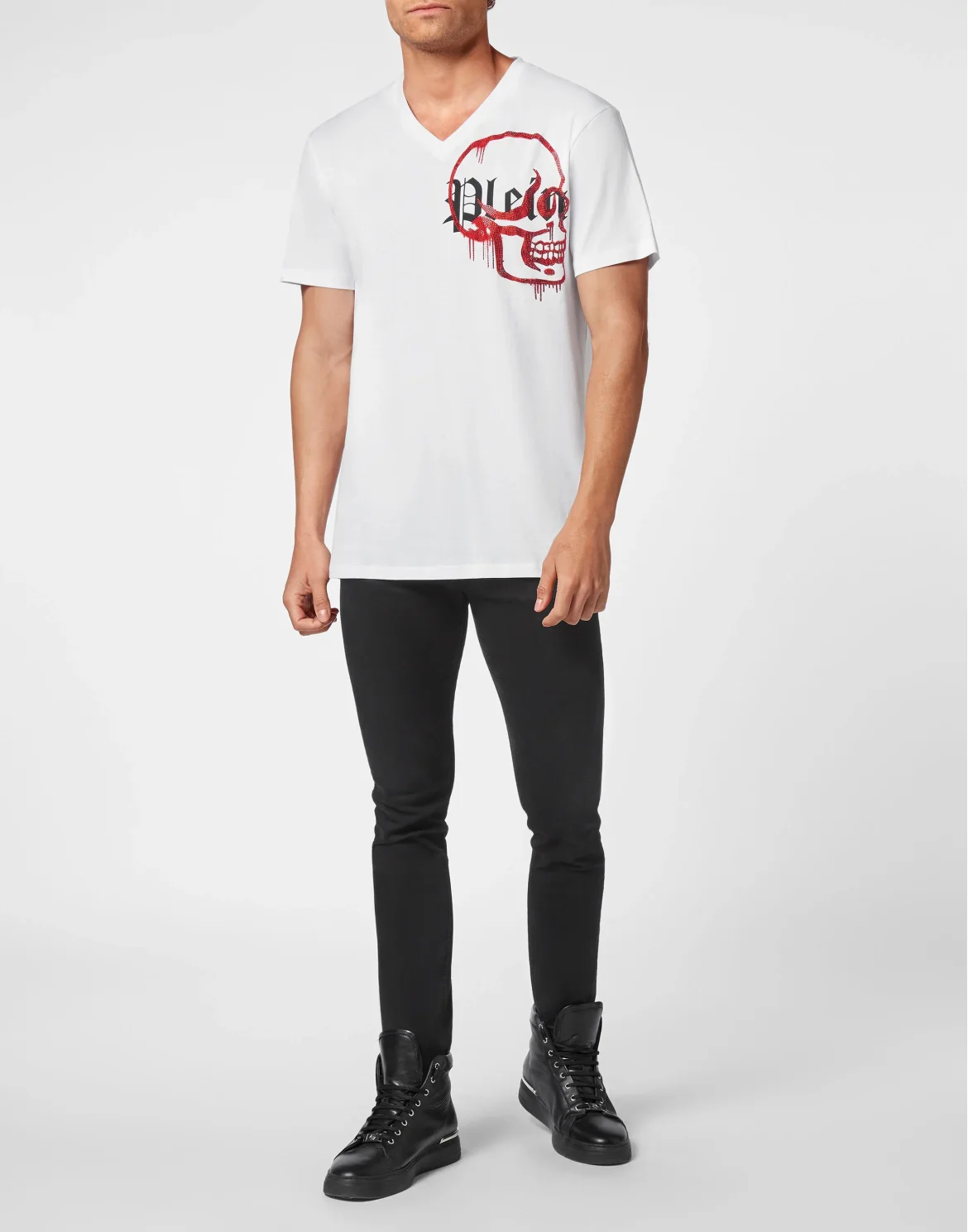 T-shirt V-Neck SS Graffiti with Crystals, цвет: Белый