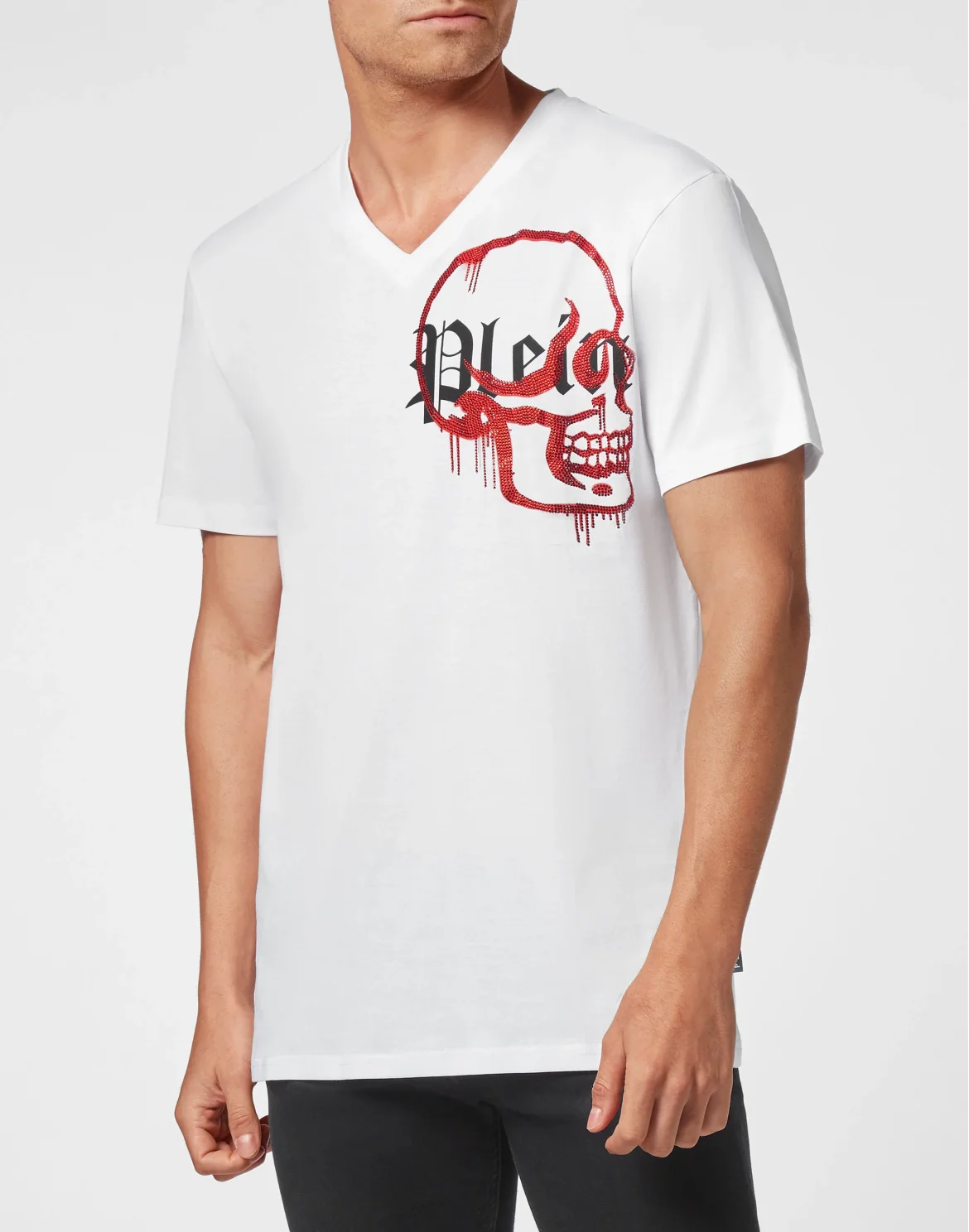 T-shirt V-Neck SS Graffiti with Crystals, цвет: Белый