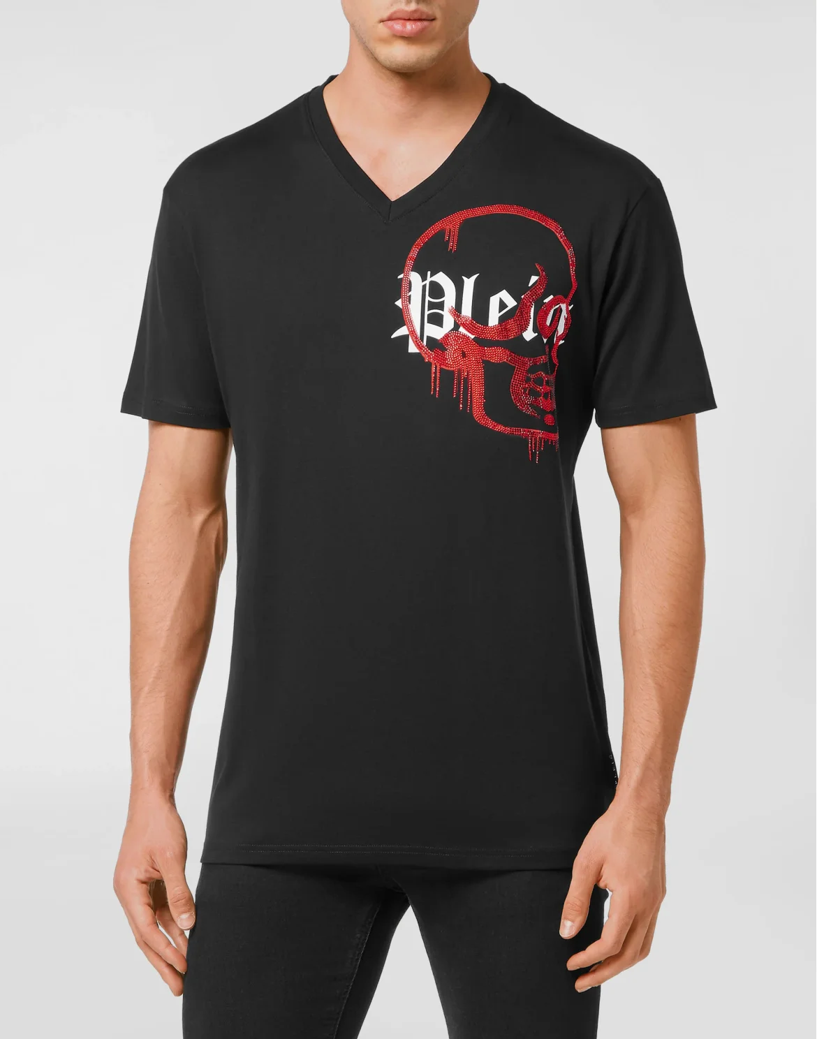 T-shirt V-Neck SS Graffiti with Crystals, цвет: Черный