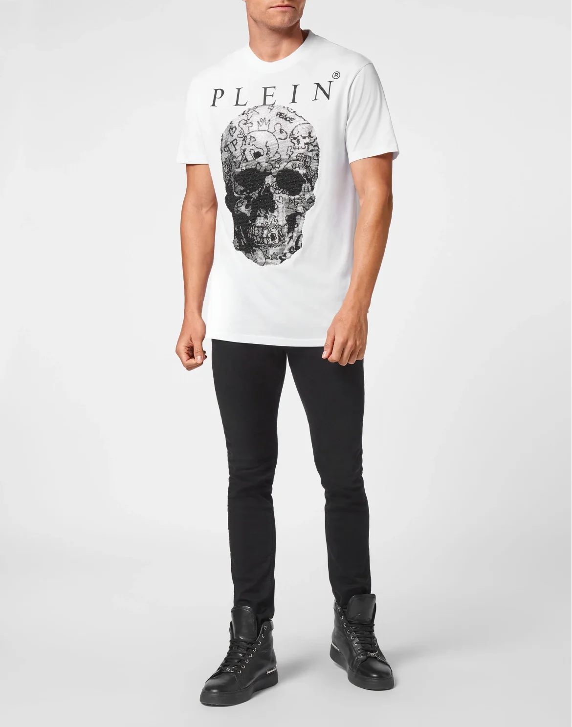 T-shirt Round Neck SS Skull with Crystals, цвет: Белый
