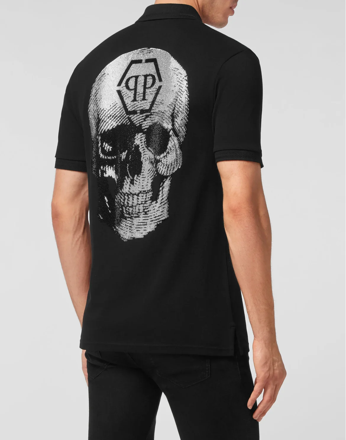 Slim Fit Polo shirt SS Skull with Crystals, цвет: Черный