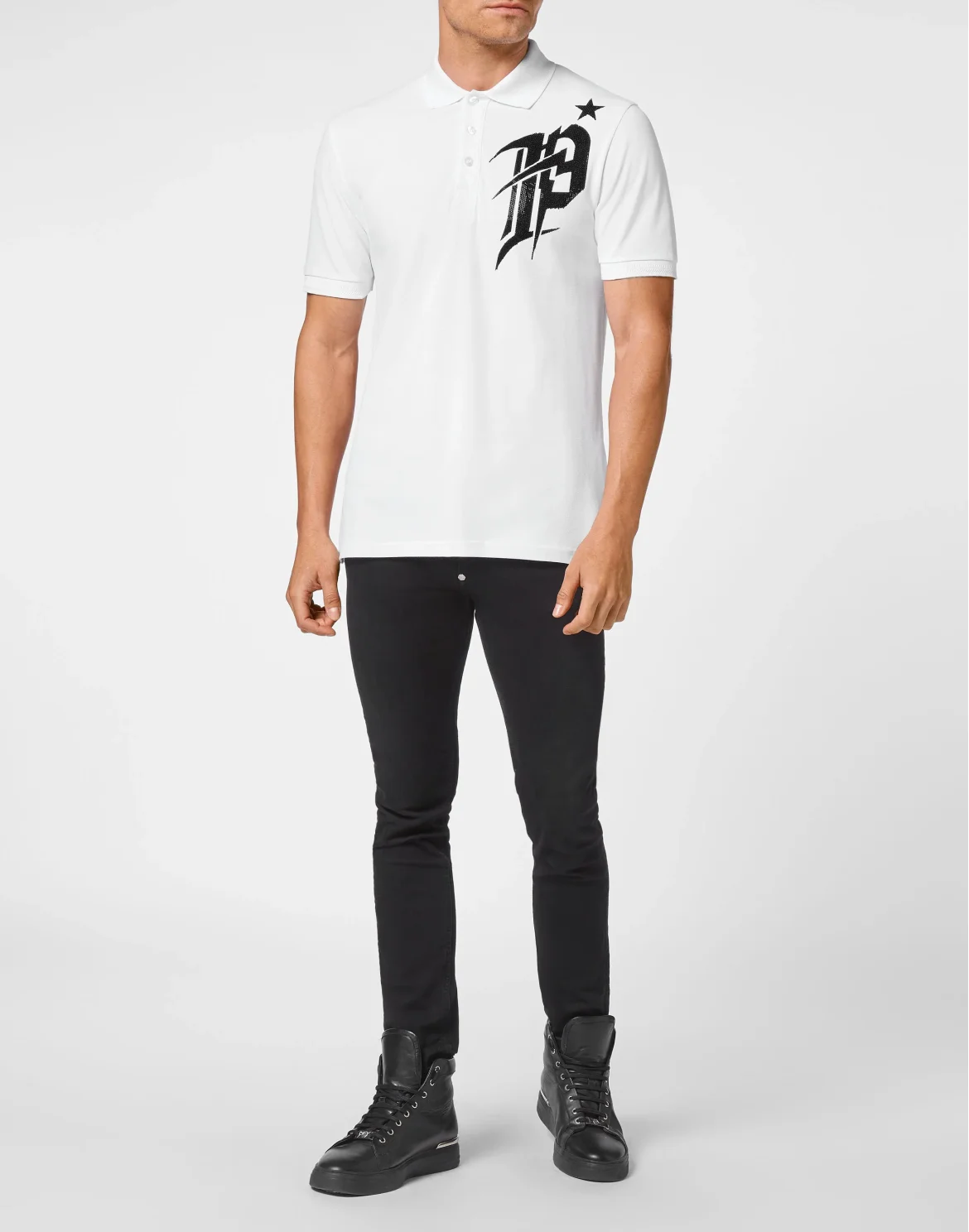 Slim Fit Polo shirt SS Gothic Plein with Crystals, цвет: Белый