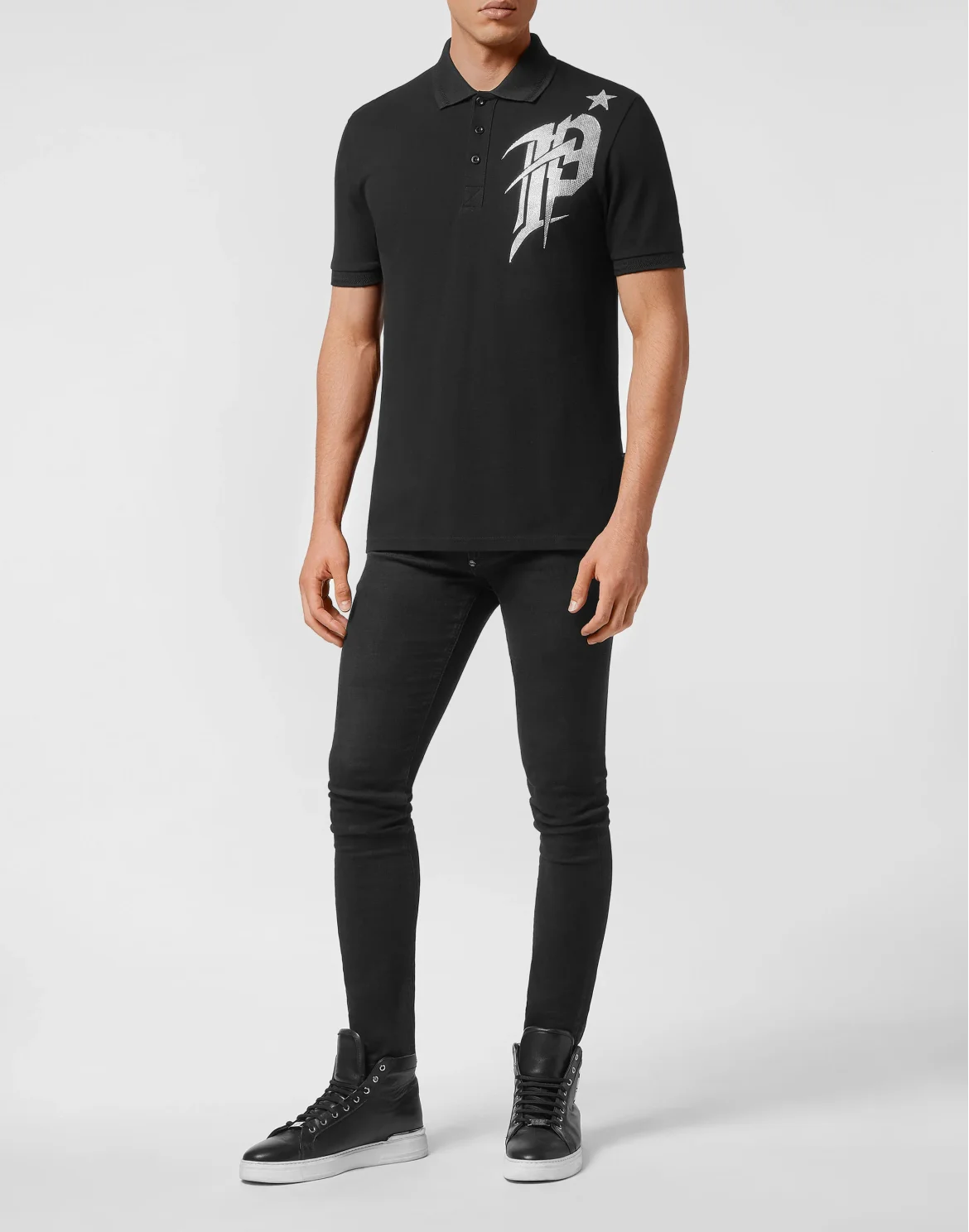 Slim Fit Polo shirt SS Gothic Plein with Crystals, цвет: Черный