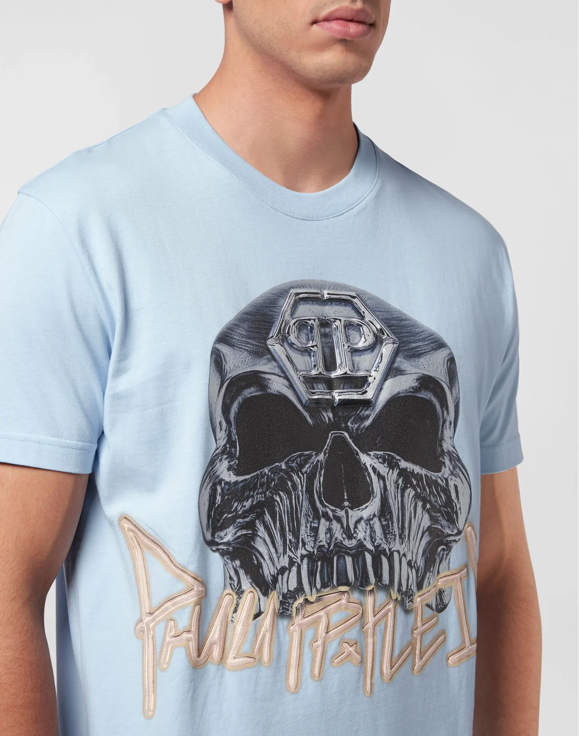 T-shirt Round Neck Skull, цвет: Голубой