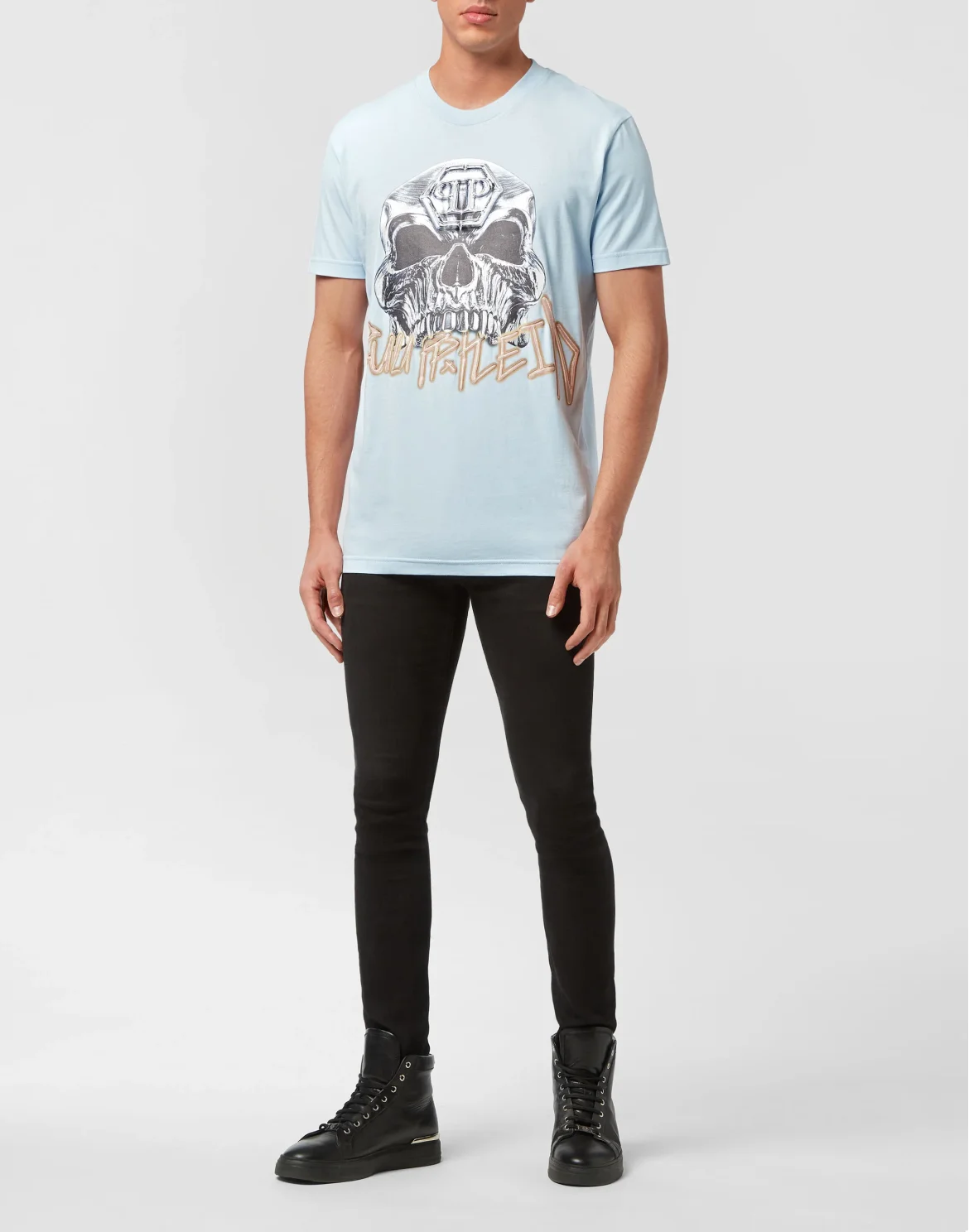 T-shirt Round Neck Skull, цвет: Голубой