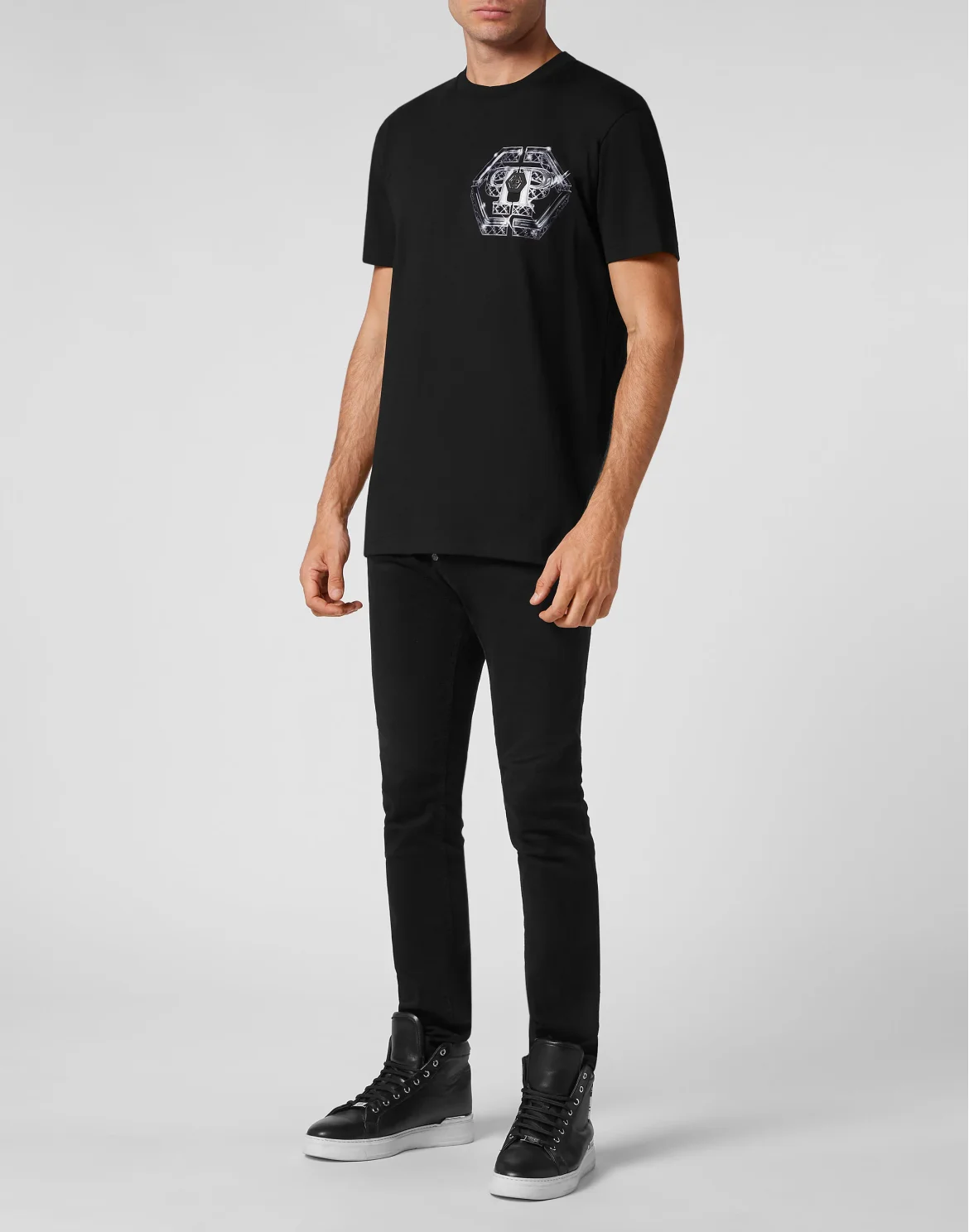 T-shirt Round Neck Skull, цвет: Черный