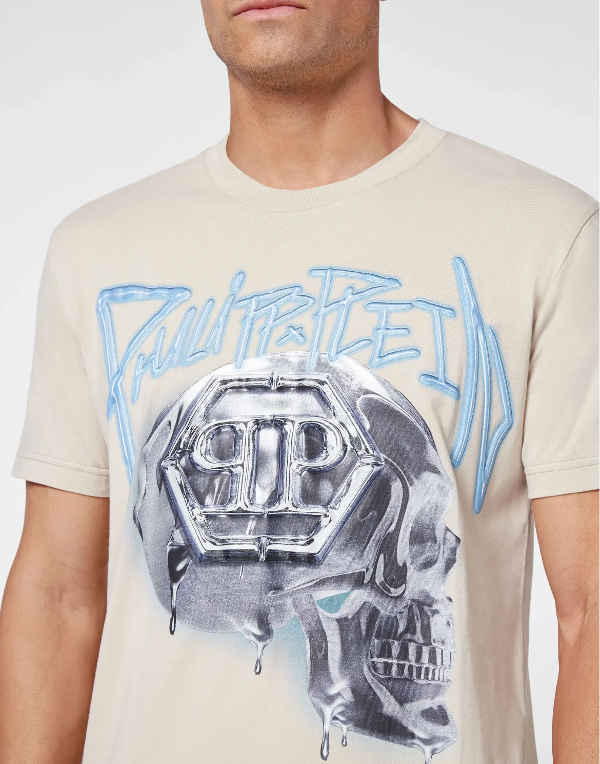 T-shirt Round Neck Skull, цвет: Бежевый
