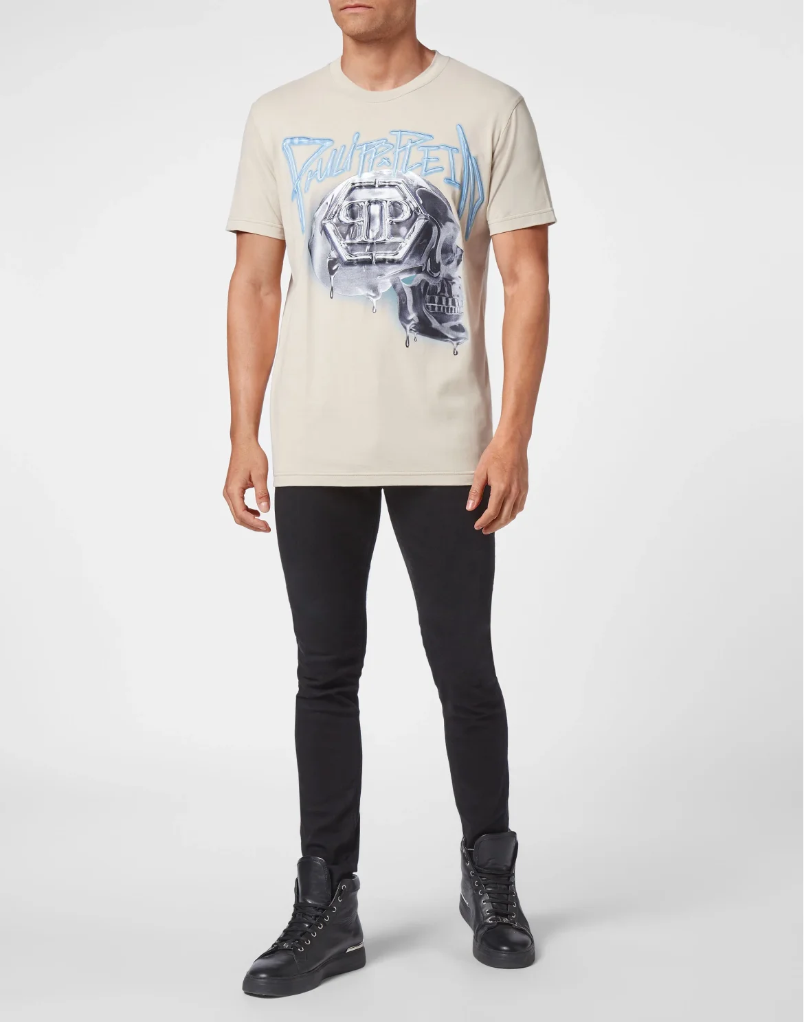 T-shirt Round Neck Skull, цвет: Бежевый
