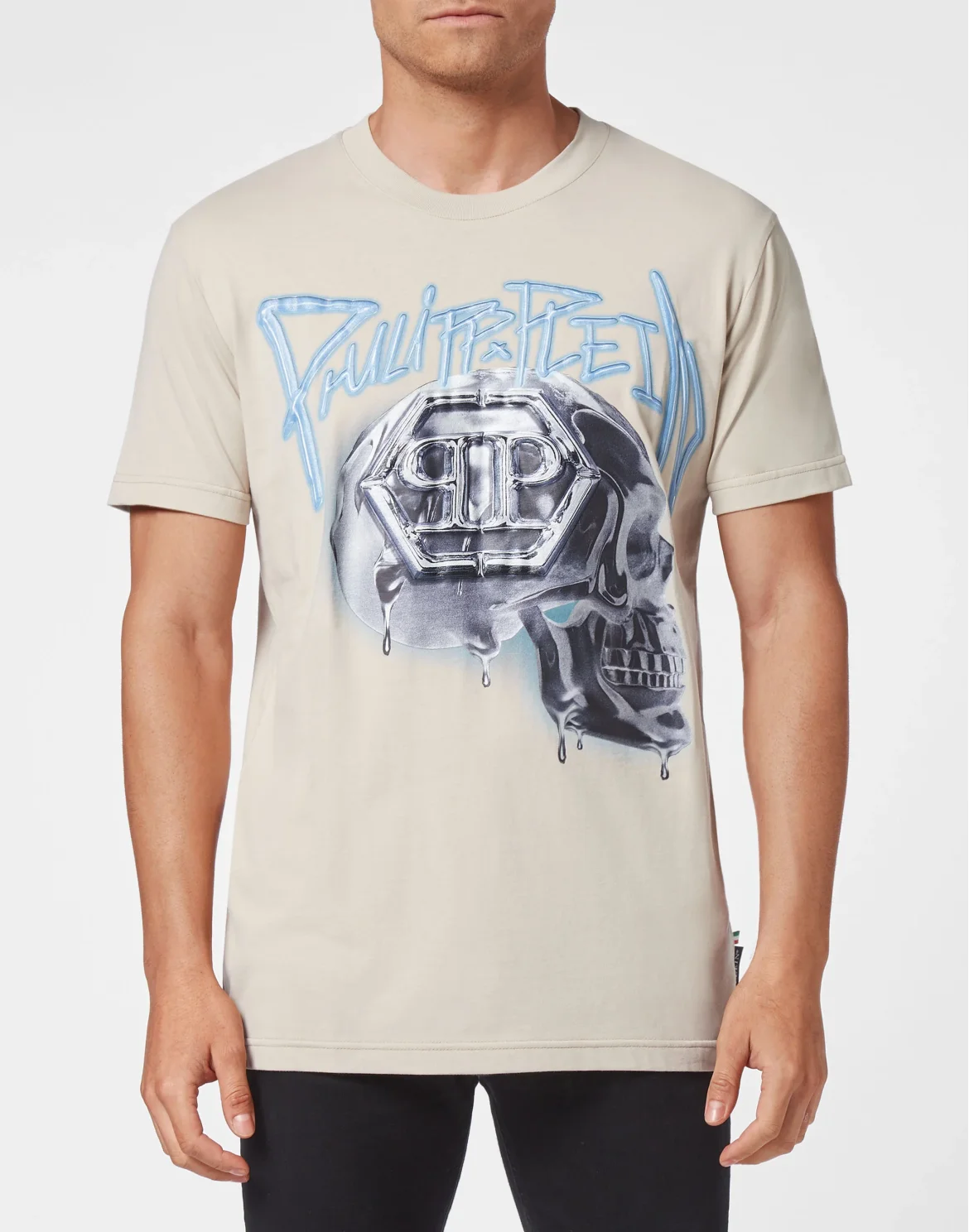T-shirt Round Neck Skull, цвет: Бежевый