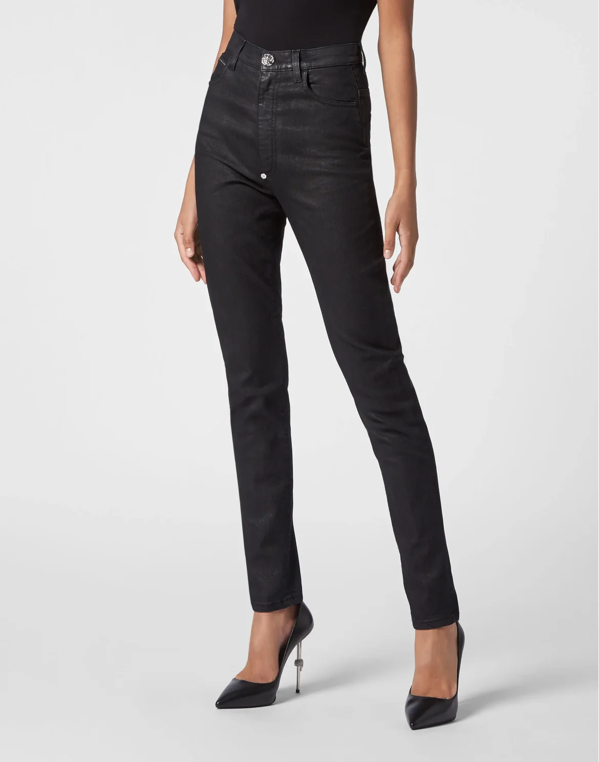 Denim Super High Waist Jeggings, цвет: Черный