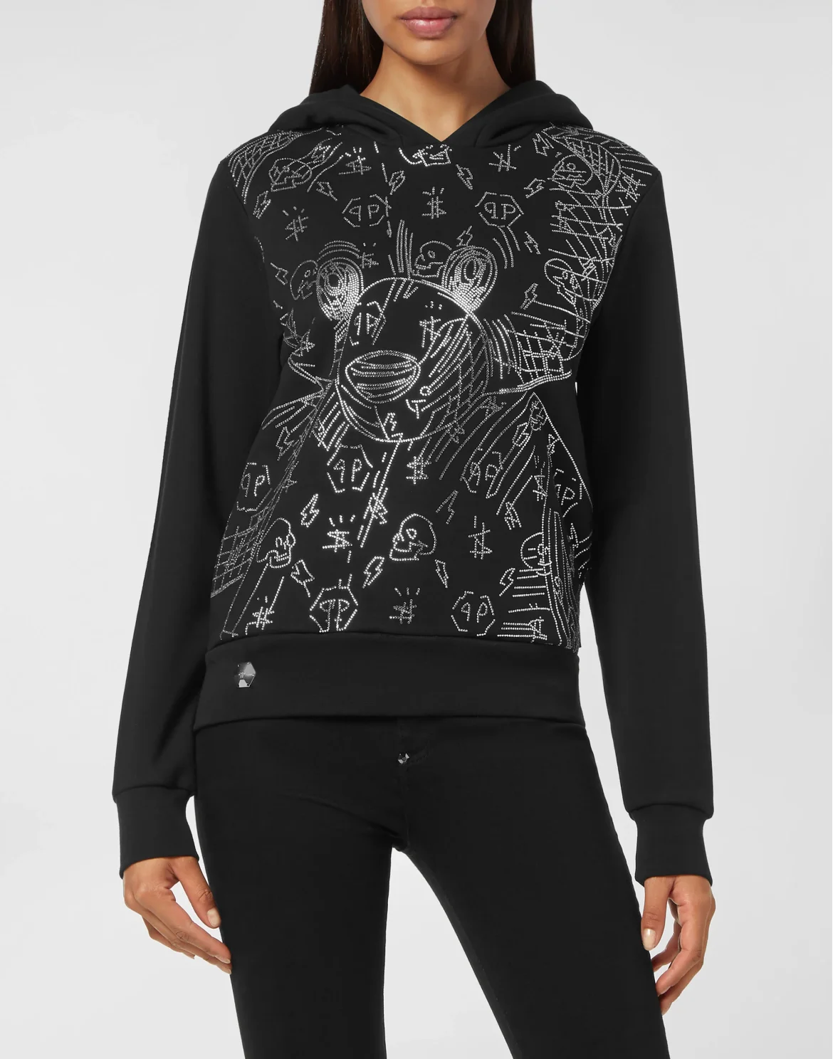 Hoodie sweatshirt Teddy Bear with Crystals, цвет: Черный