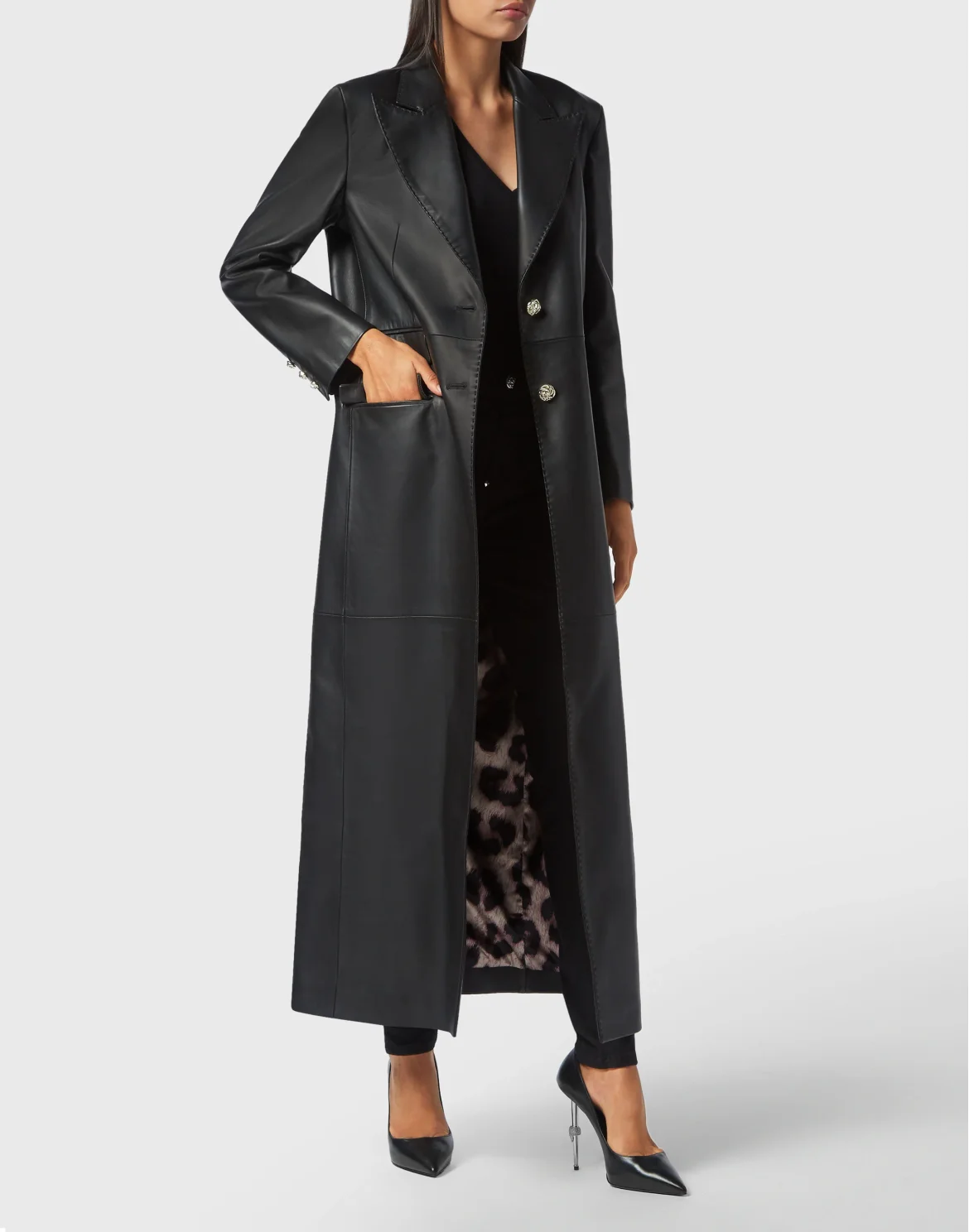 Leather Extra Long Coat, цвет: Черный