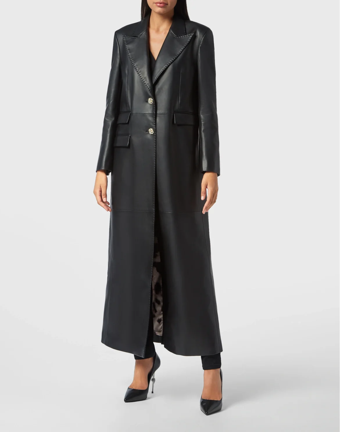 Leather Extra Long Coat, цвет: Черный