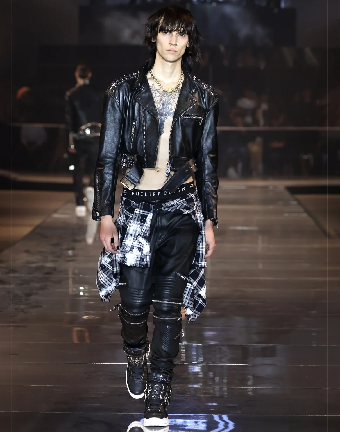 Crop Leather Jacket Studs, цвет: Черный
