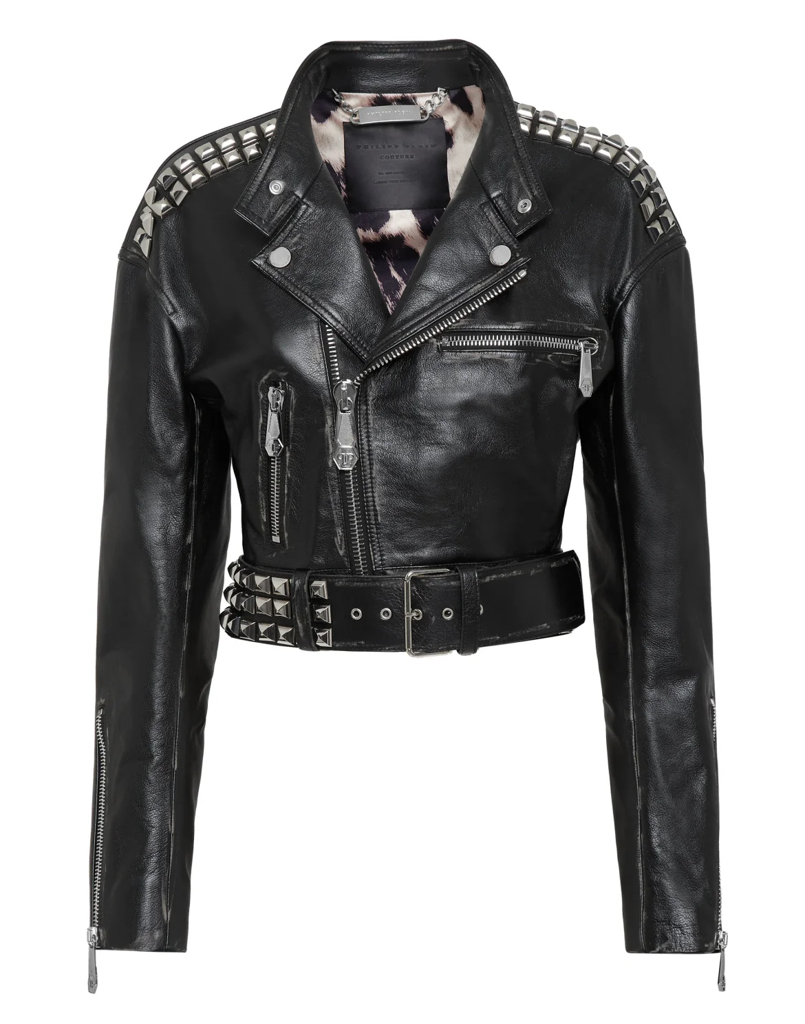 Crop Leather Jacket Studs, цвет: Черный