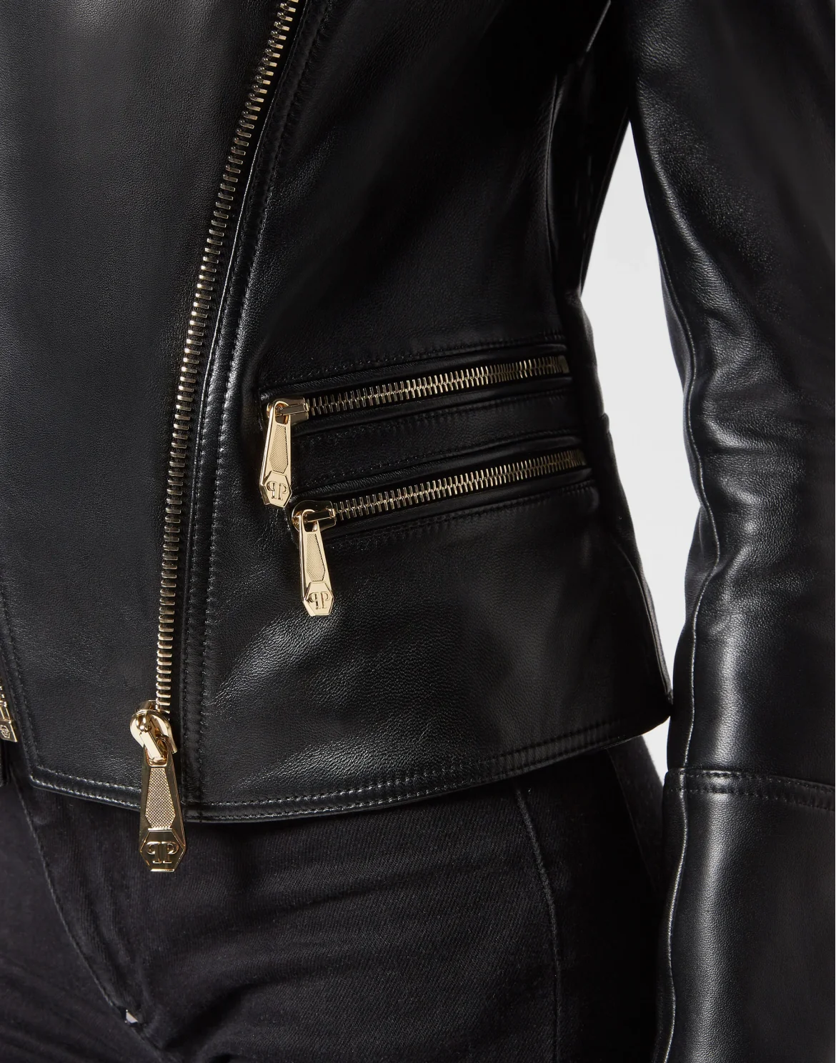 Leather Biker Jacket, цвет: Черный