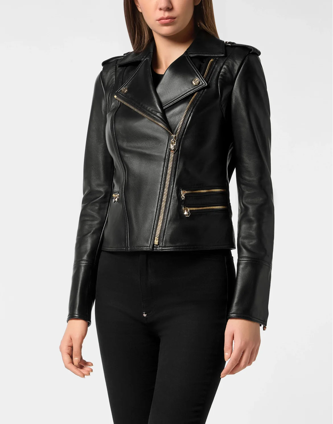 Leather Biker Jacket, цвет: Черный
