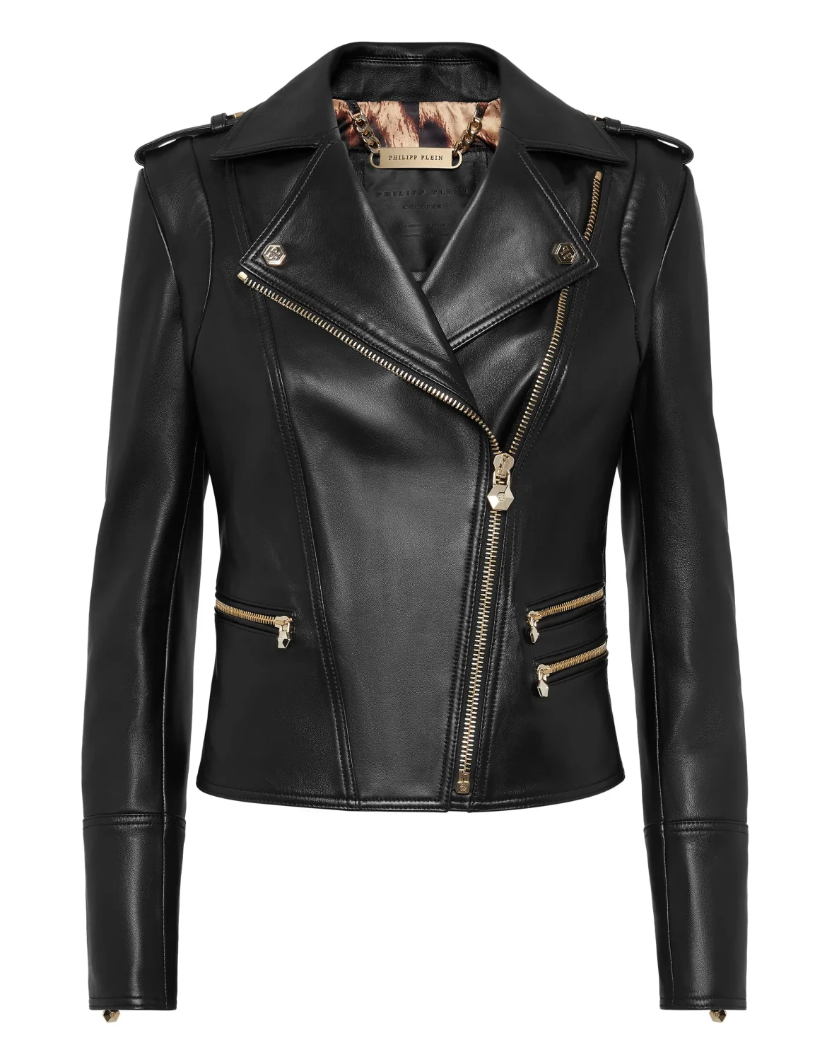Leather Biker Jacket, цвет: Черный