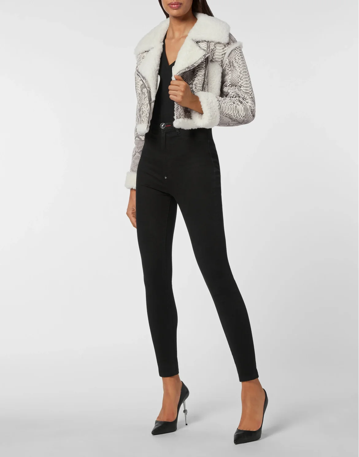Python Leather Jacket Skull&Bones, цвет: Белый