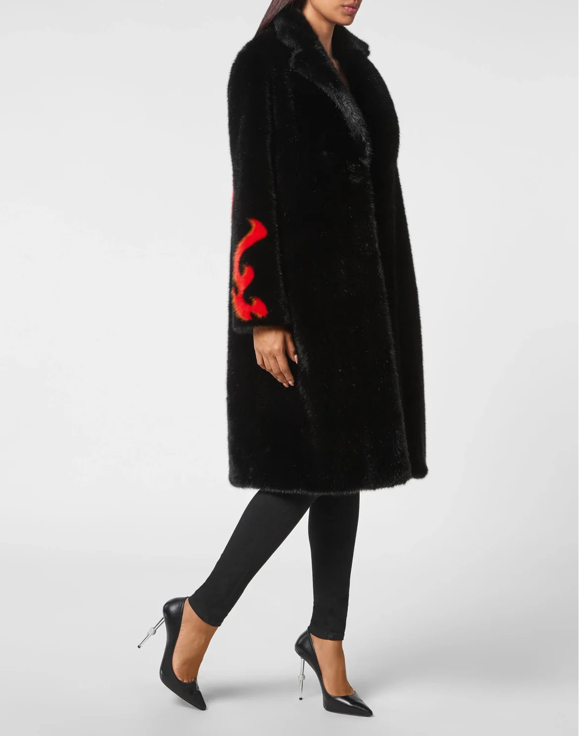 Eco fur Long Coat Monsters, цвет: Черный