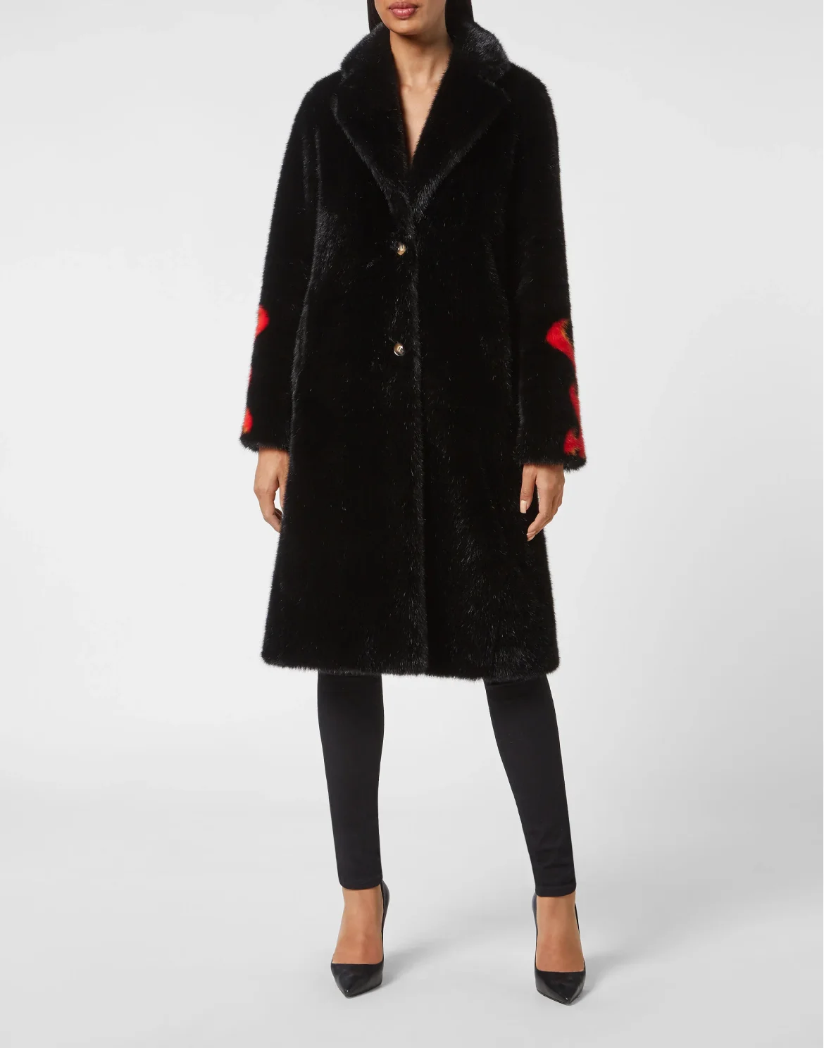 Eco fur Long Coat Monsters, цвет: Черный