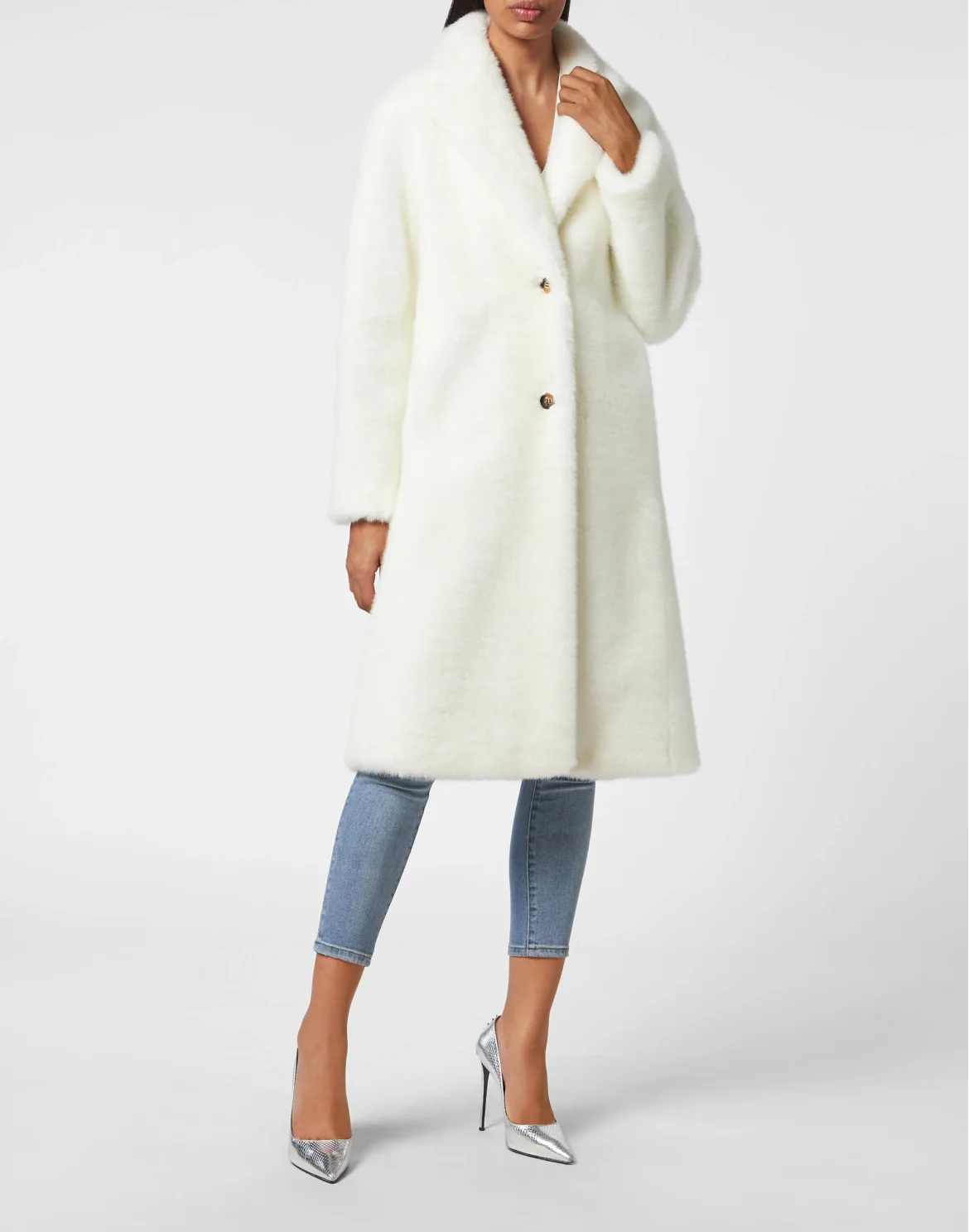 Eco fur Long Coat Monsters, цвет: Белый