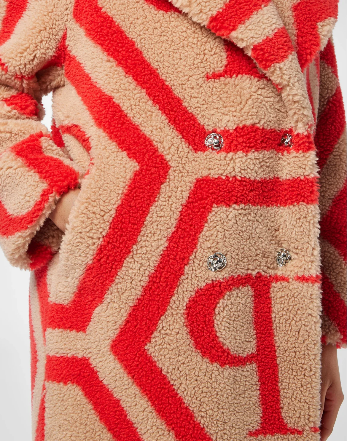 Eco Fur Long Coat Monogram, цвет: Бежевый