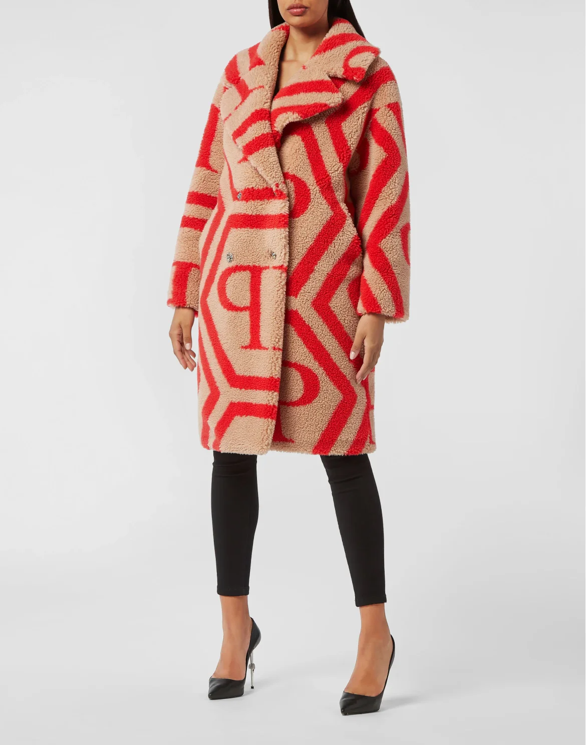 Eco Fur Long Coat Monogram, цвет: Бежевый