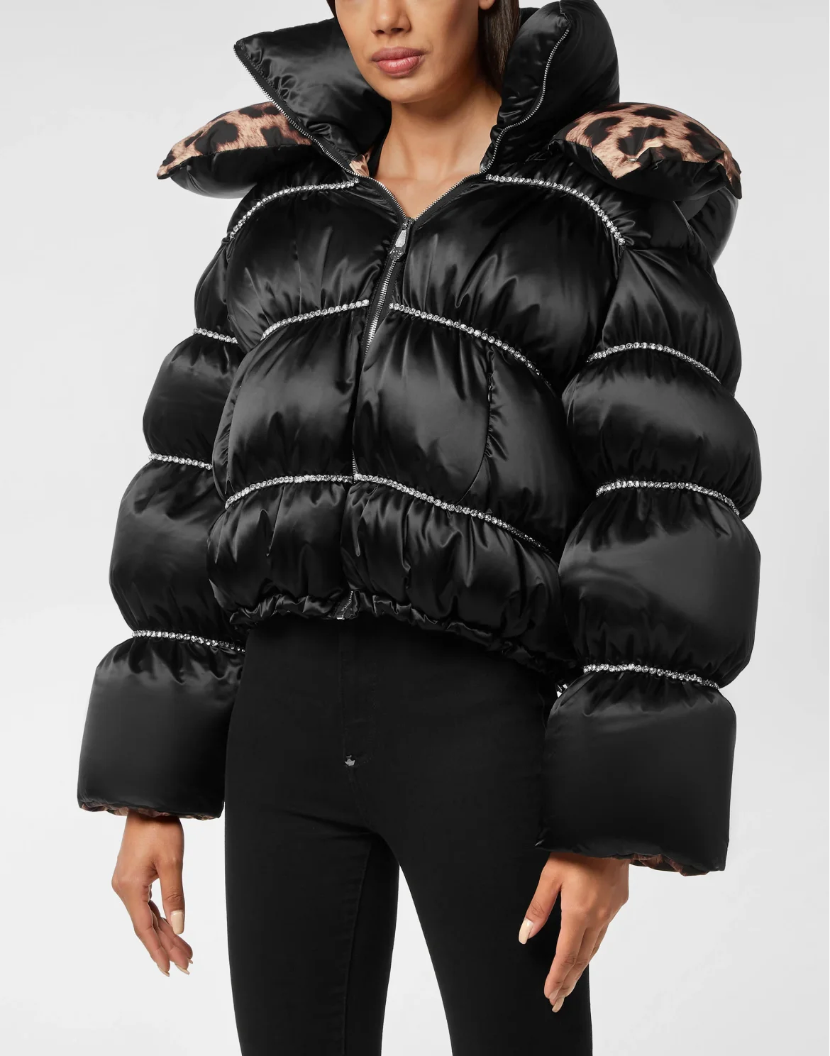 Down Puffer Jacket Flame with Crystals, цвет: Черный