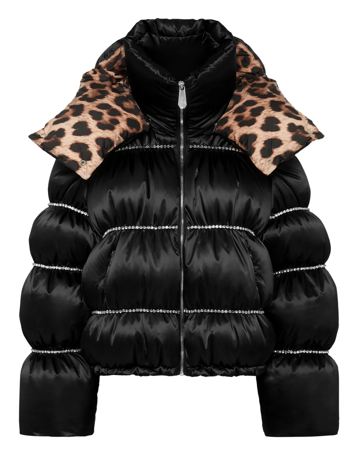 Down Puffer Jacket Flame with Crystals, цвет: Черный