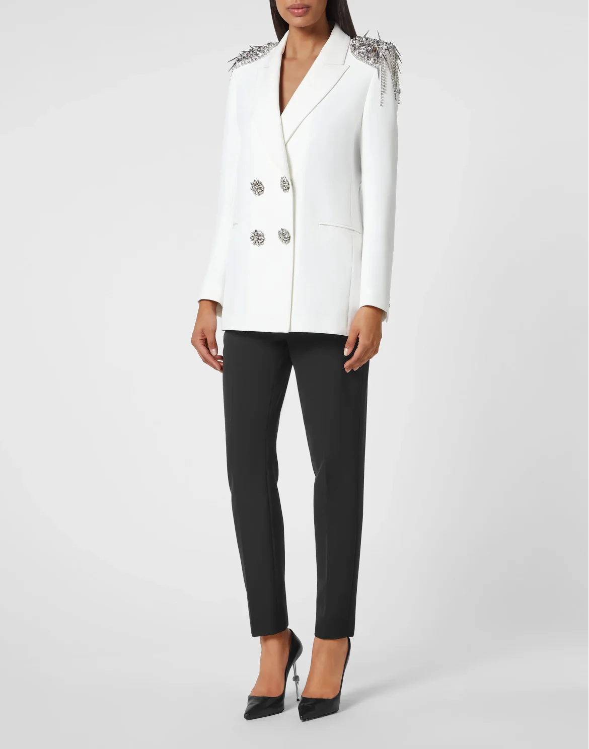 Double-Breasted Blazer with Crystals, цвет: Белый