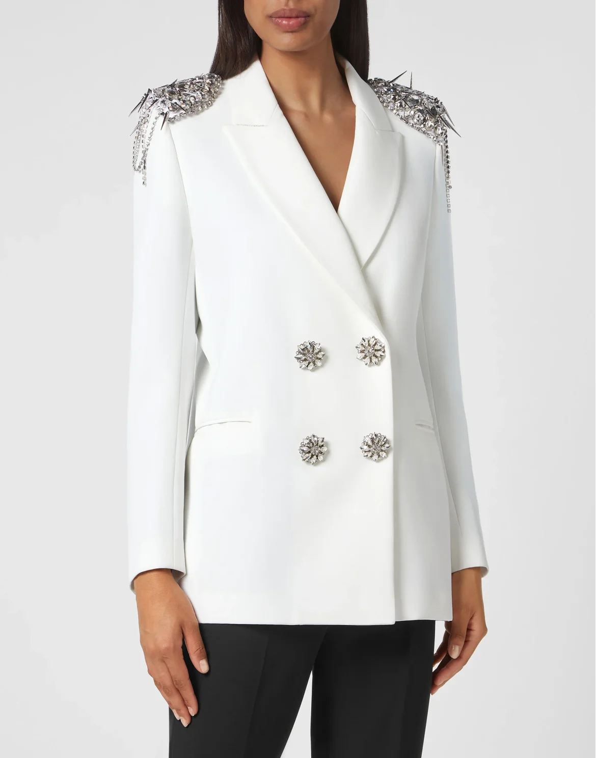 Double-Breasted Blazer with Crystals, цвет: Белый