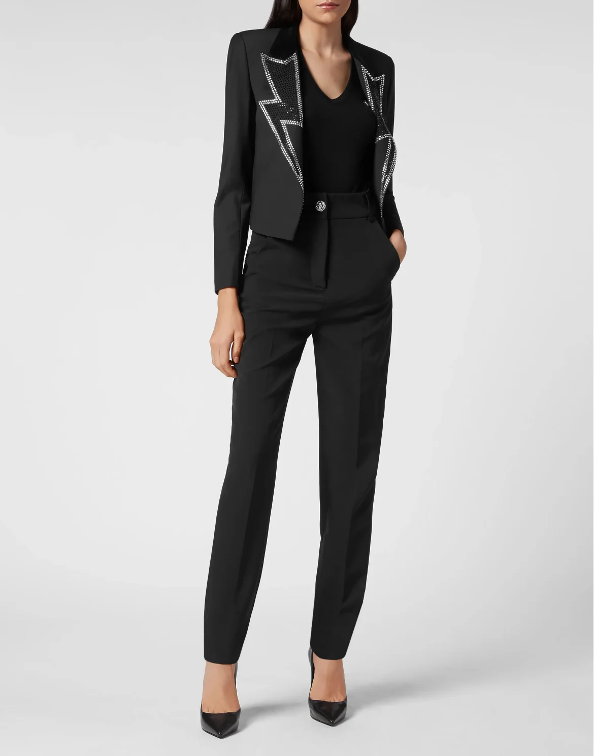 Crop Blazer with Crystals, цвет: Черный