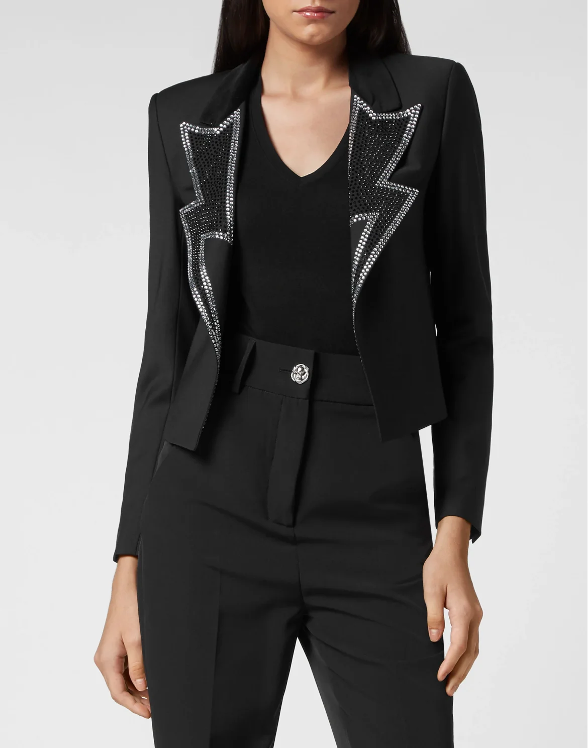 Crop Blazer with Crystals, цвет: Черный