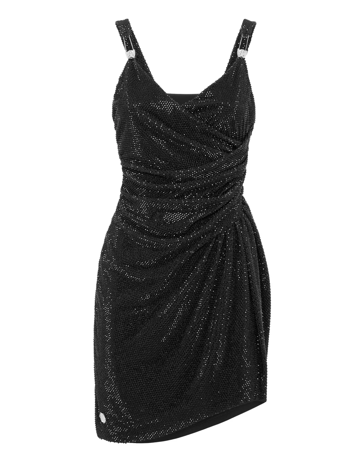 Drapped Mini Dress with Crystals, цвет: Черный